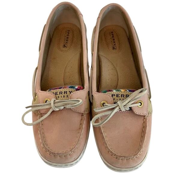 Sperry TopSider Pink Blue Plaid Tartan Angelfish Slip On Boat Shoes Size 8.5 - Picture 4 of 6